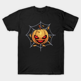 Pumpkin on spider web T-Shirt